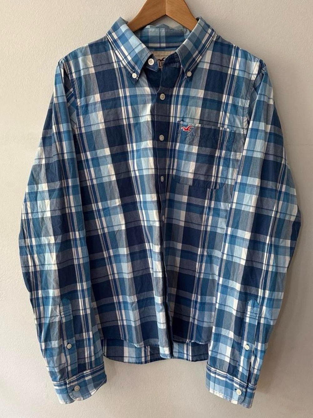 Vintage Y2K 2000s Hollister Blue Multicolor Plaid Button Down Flannel